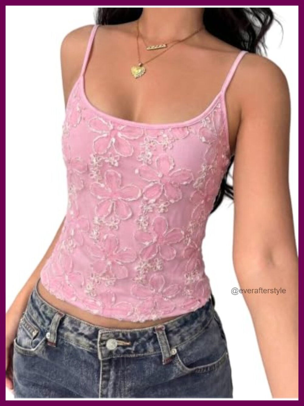 Lace Sequin Camisole Slim Fit Spaghetti Strap Crop Tank Top